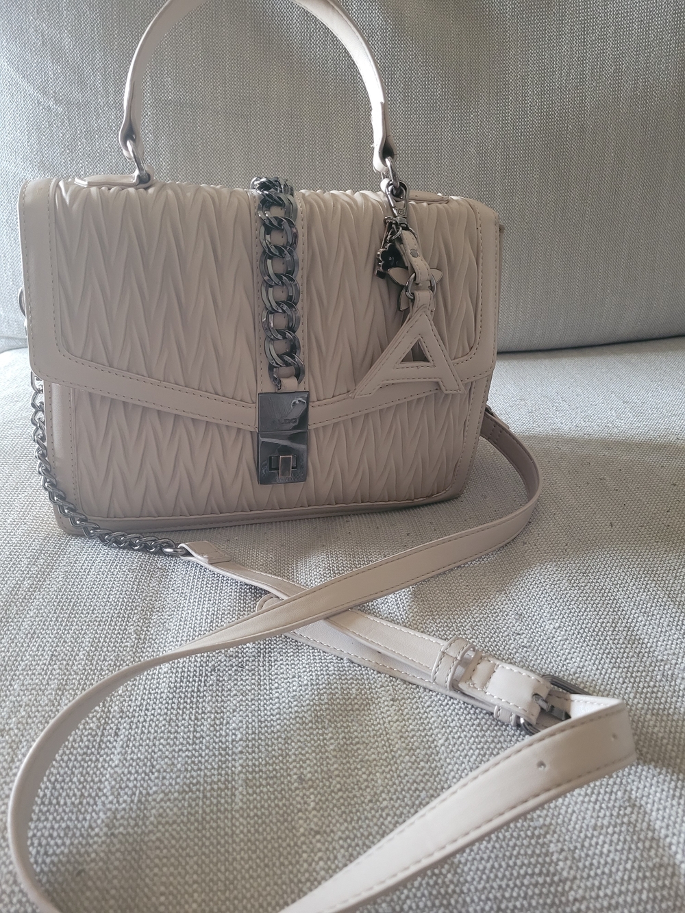 Aldo Cream Quilted Chain-Accent Crossbody Bag